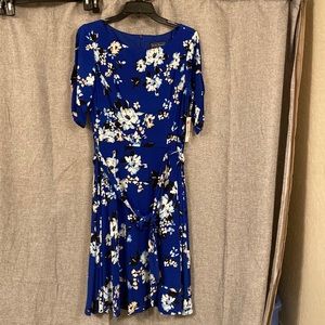 NWT 14P Jessica Howard Royal Blue Flower Print A-line Dress